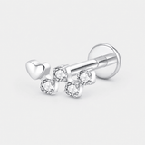 Crystal Branch Heart Labret zilverkleurig