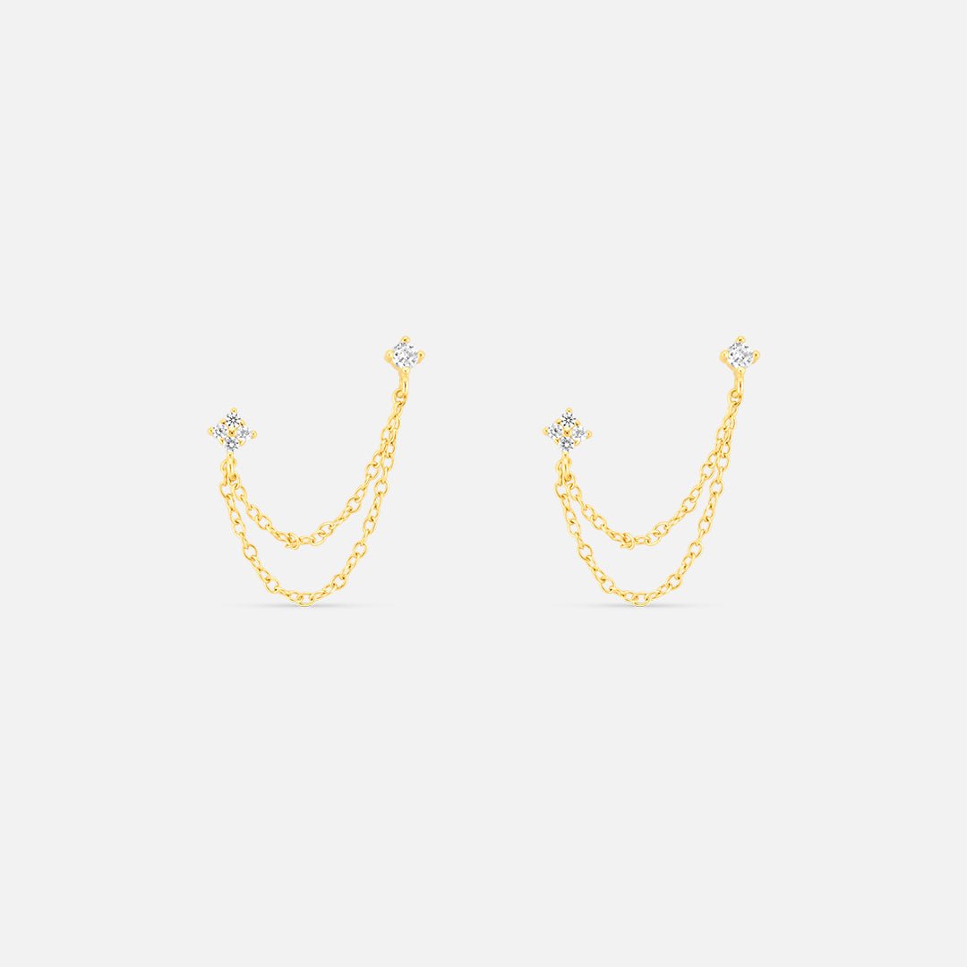 Duo Chain Studs 18K Guldbelagt - BY CARA