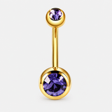 Clarisse Bezel Purple CZ 5/8 mm Navlepiercing guldfarvet