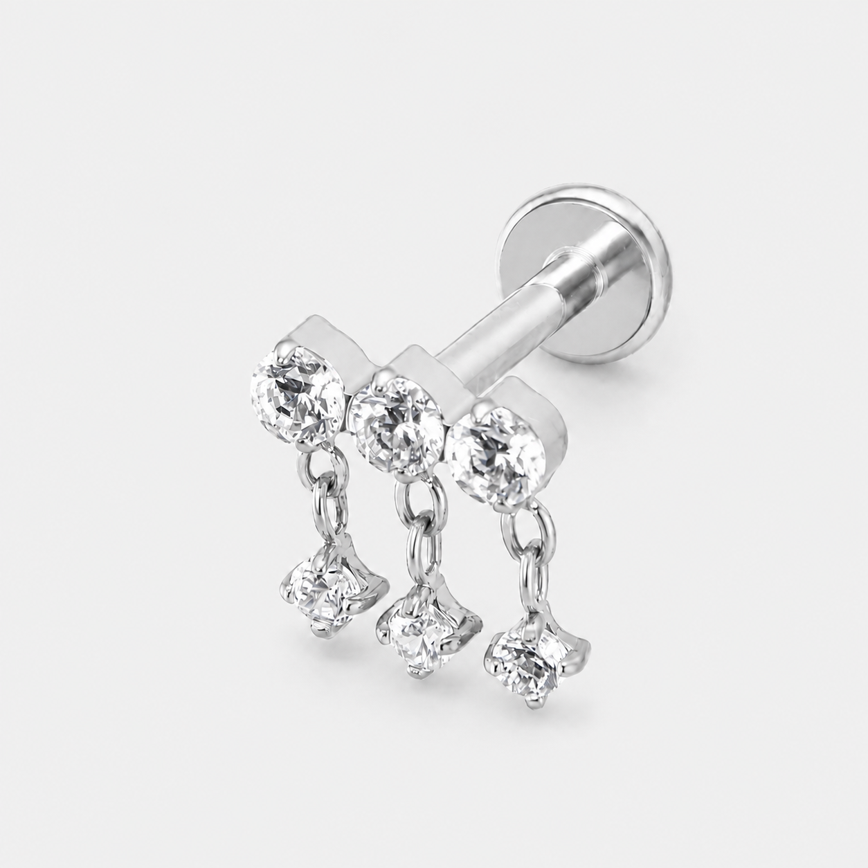 Triple Dangle Crystal Labret sølvfarvet