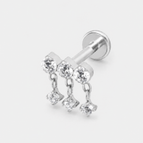 Triple Dangle Crystal Labret sølvfarvet