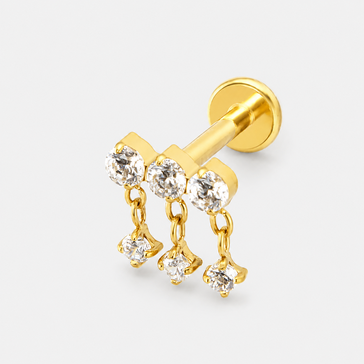 Triple Dangle Crystal Labret guldfarvet
