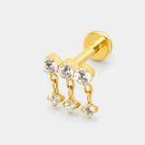 Triple Dangle Crystal Labret guldfarvet