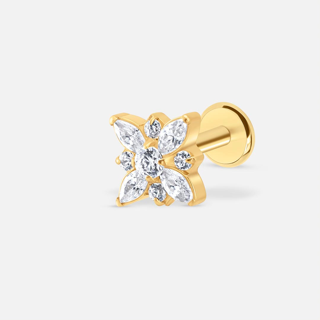 Crystal Blossom Push-In Labret guldfarvet