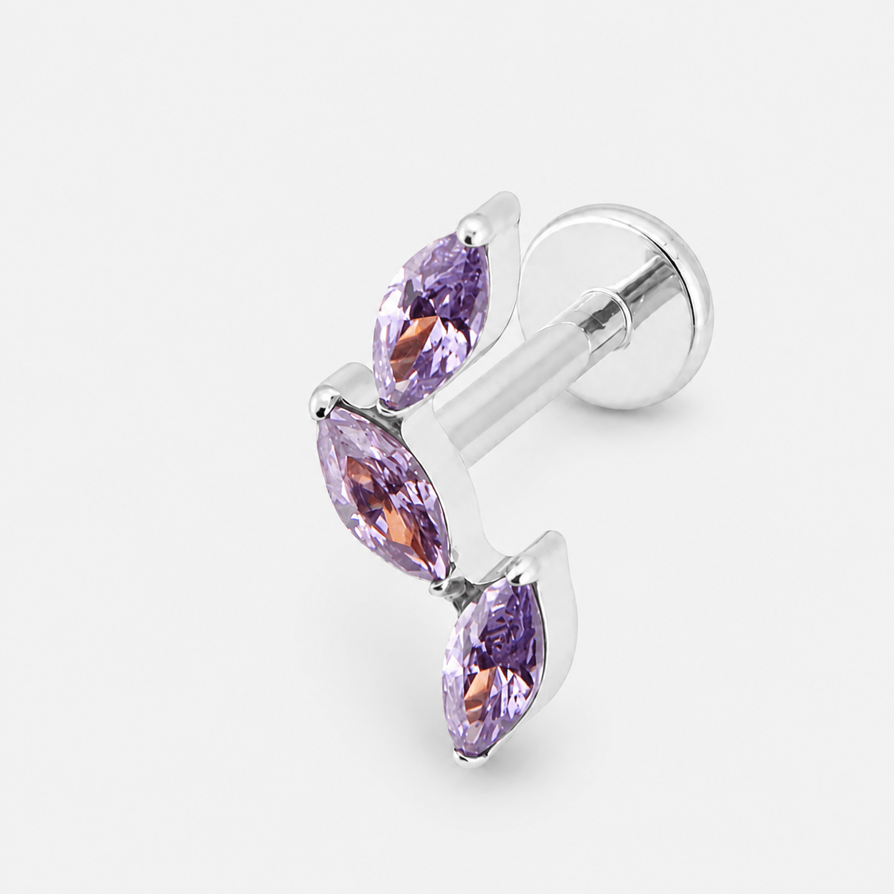 Amethyst Trio Leaf Labret sølvfarvet - BY CARA
