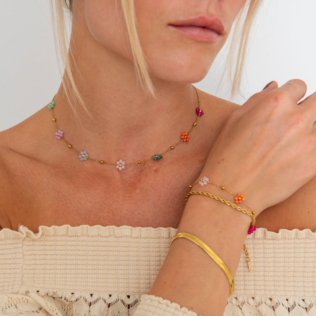 Bloom Multicolor Halskæde 18K Guldbelagt - BY CARA