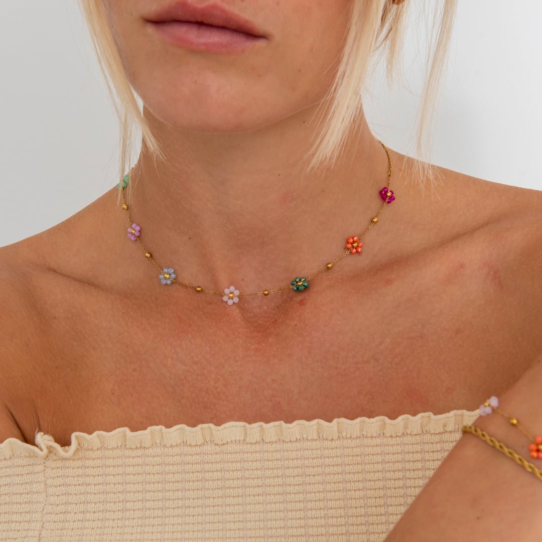 Bloom Multicolor Halskæde 18K Guldbelagt - BY CARA
