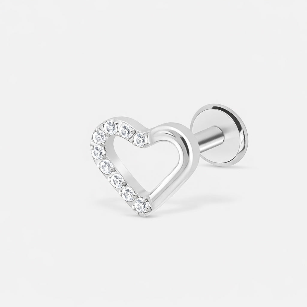 Pavé Heart Labret sølvfarvet