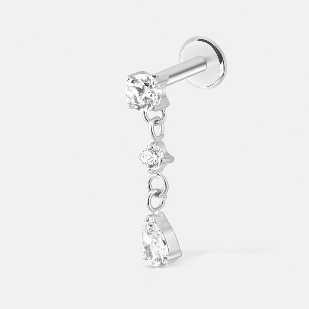 Crystal Drop Chain Labret sølvfarvet