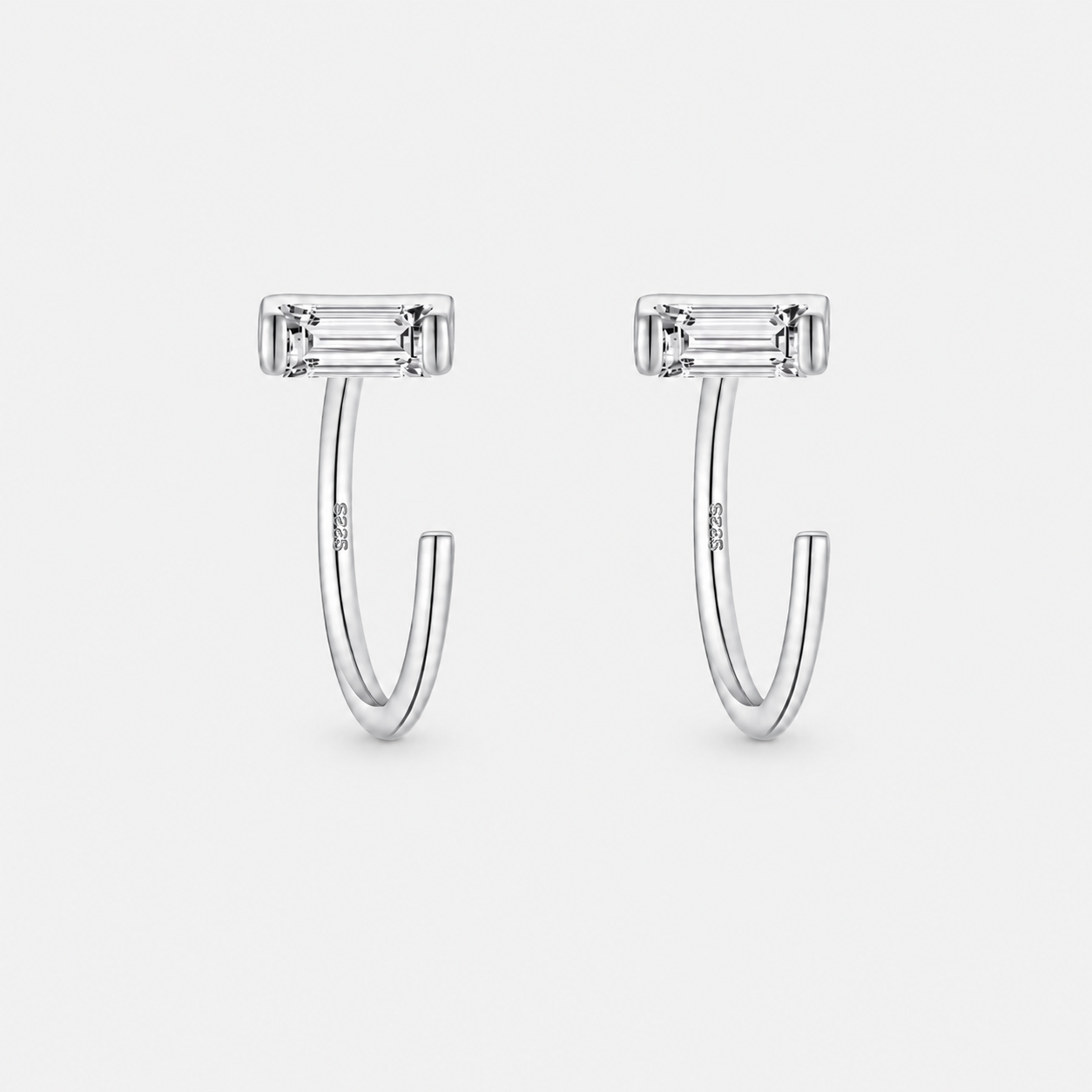 Baguette Glow Half Hoops 925 sølv 8,5 mm