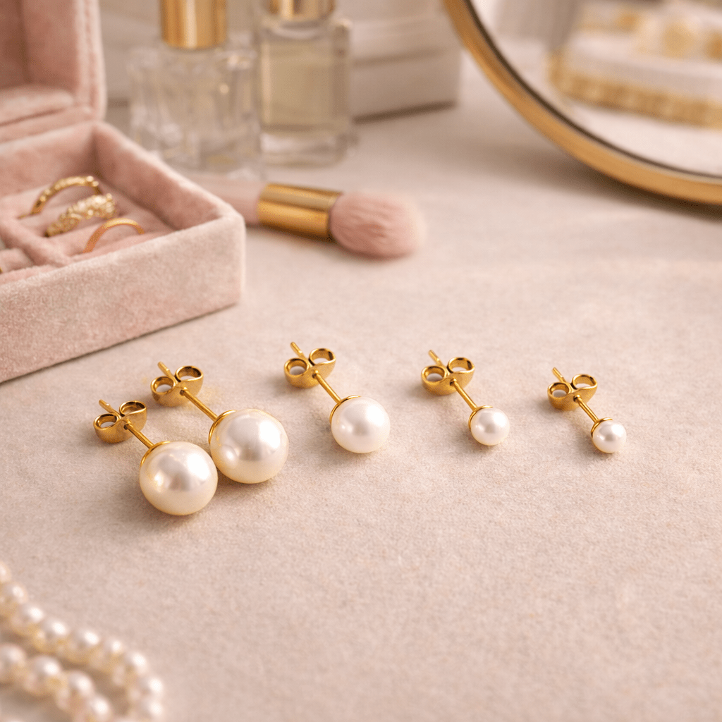 Celeste Pearl Studs 4 mm 18K Guldbelagt - BY CARA