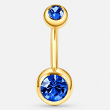 Clarisse Bezel Blue CZ 5/8 mm navelpiercing goudkleurig
