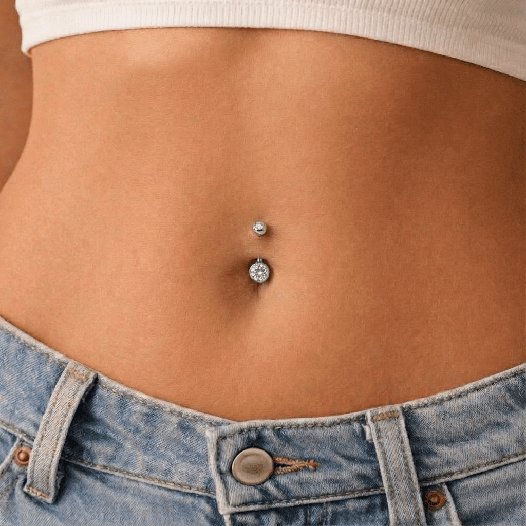Classic Double CZ 4/6 mm Navlepiercing sølvfarvet - BY CARA