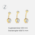 Classic Double CZ 5/8 mm Navlepiercing guldfarvet - BY CARA