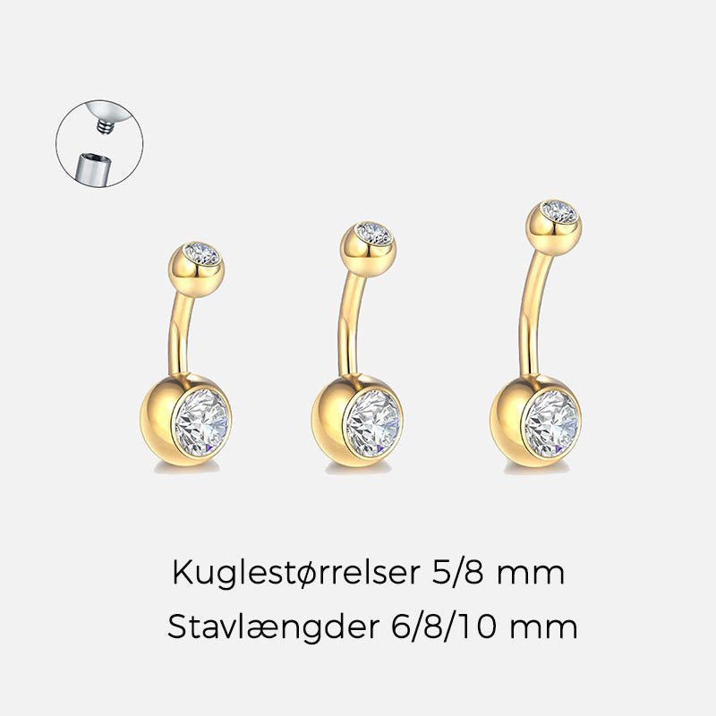 Classic Double CZ 5/8 mm Navlepiercing guldfarvet - BY CARA