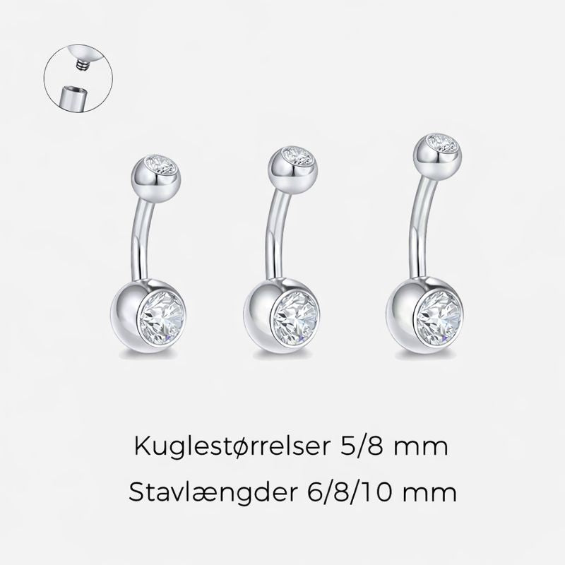 Classic Double CZ 5/8 mm Navlepiercing sølvfarvet - BY CARA