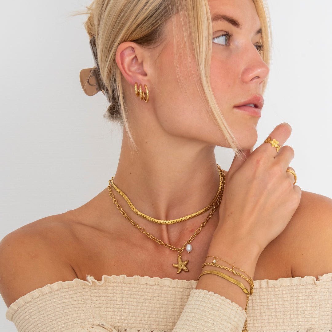 Classic Hamret Hoops 18K Guldbelagt 16 mm - BY CARA