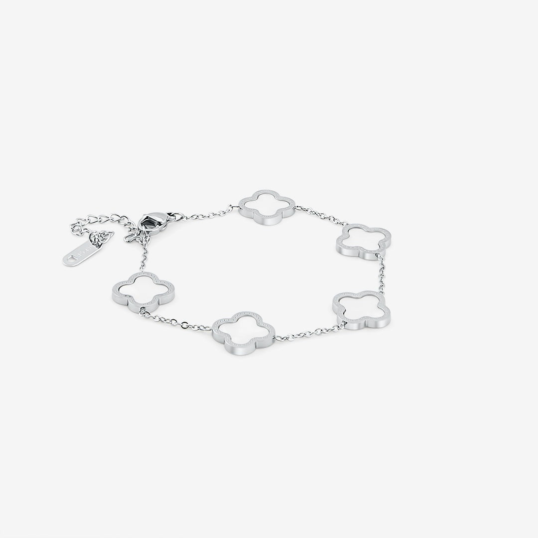 Clover White Armbånd Sølvfarvet - BY CARA