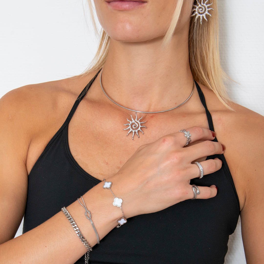 Clover White Armbånd Sølvfarvet - BY CARA