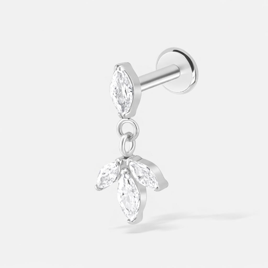 Crystal Bloom Drop Labret sølvfarvet - BY CARA