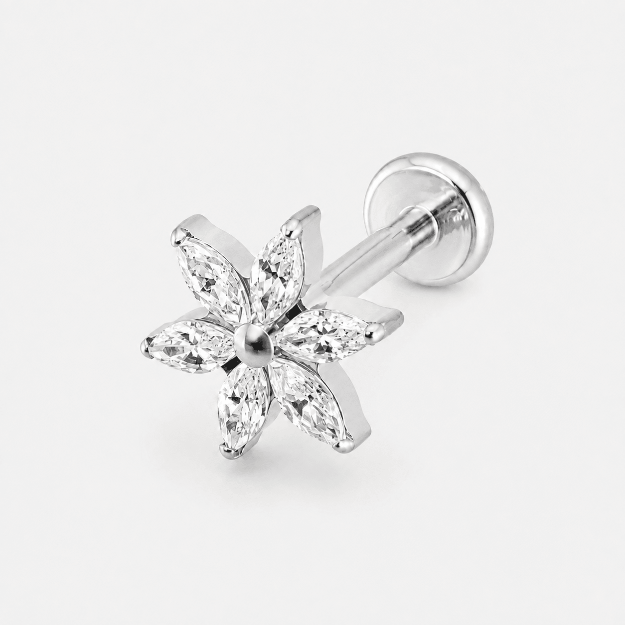 Crystal Bloom Labret sølvfarvet - BY CARA