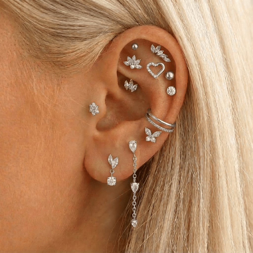 Crystal Bloom Labret sølvfarvet - BY CARA