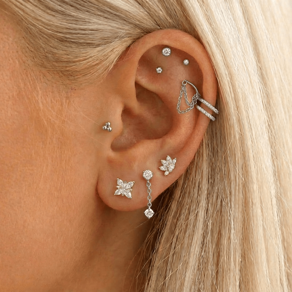 Crystal Blossom Push - In Labret sølvfarvet - BY CARA