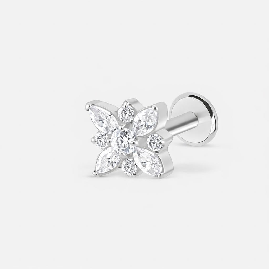 Crystal Blossom Push - In Labret sølvfarvet - BY CARA