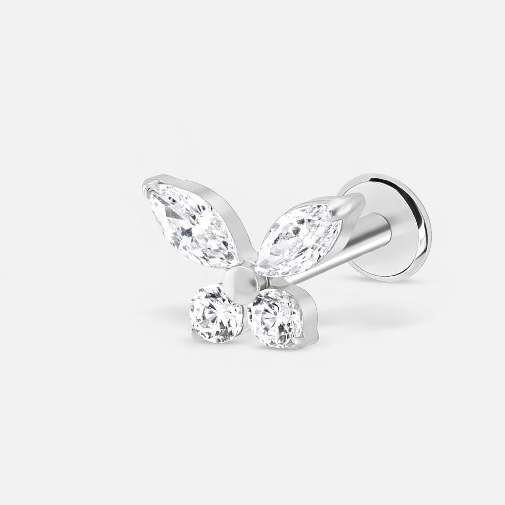 Crystal Butterfly Labret sølvfarvet - BY CARA
