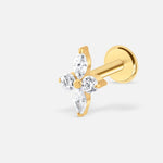Crystal Cross Flower Labret guldfarvet - BY CARA