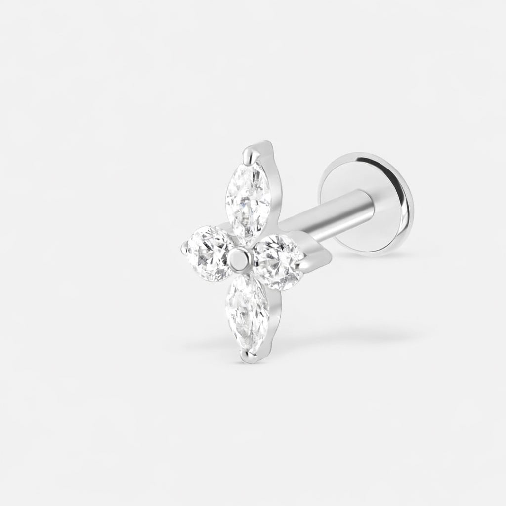 Crystal Cross Flower Labret sølvfarvet - BY CARA