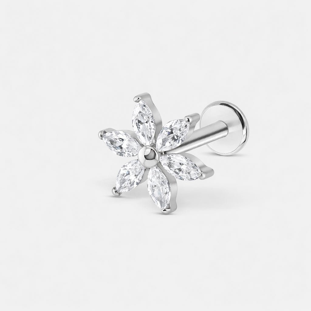 Crystal Daisy Labret sølvfarvet - BY CARA