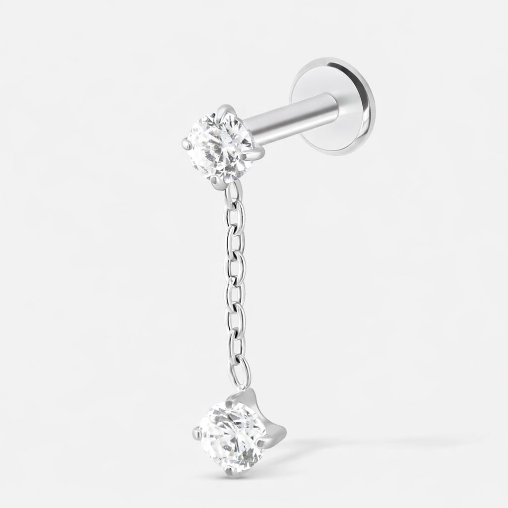 Crystal Dream Chain Push - In Labret sølvfarvet - BY CARA