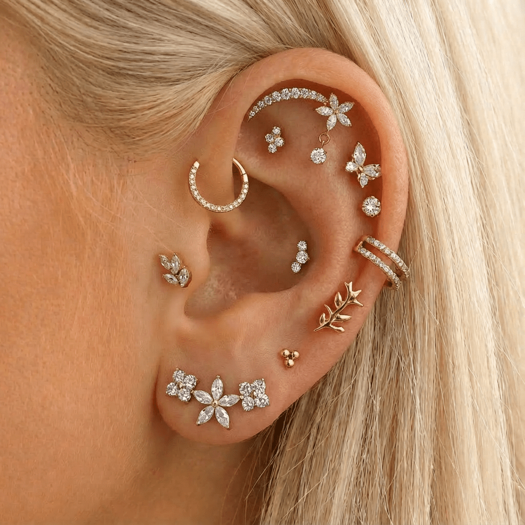 Crystal Dream Leaf Labret guldfarvet - BY CARA