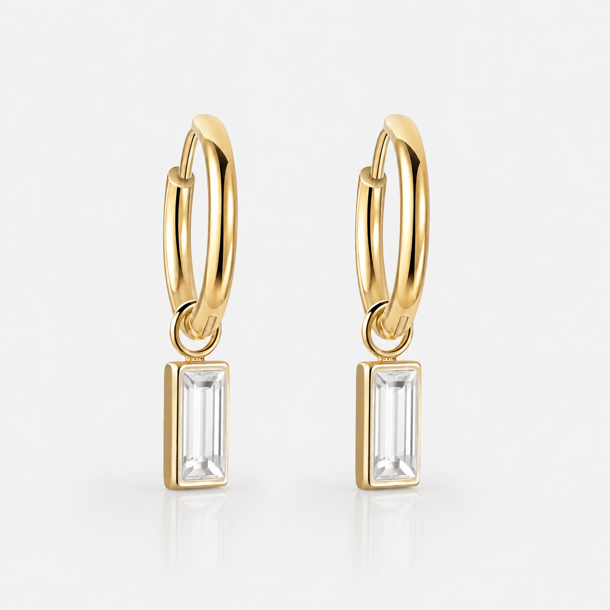 Crystal Drop Hoops Clear 18K Guldbelagt 10 mm - BY CARA
