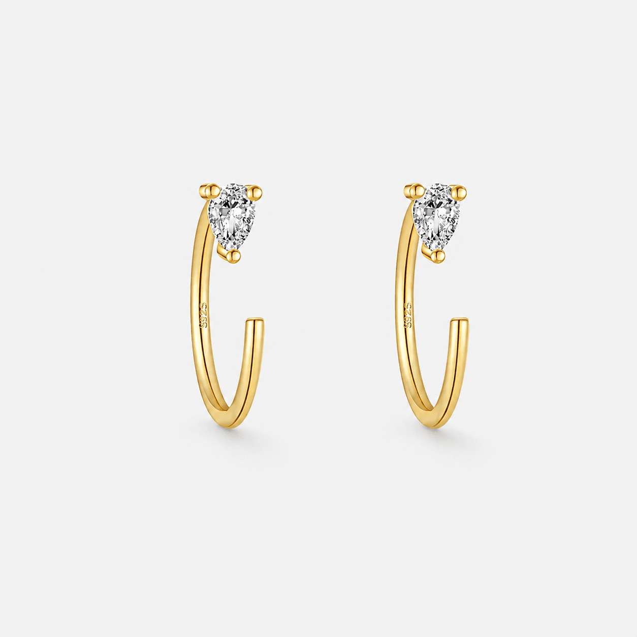 Crystal Drop Hoops Guldbelagt 925 sølv 8,5 mm - BY CARA