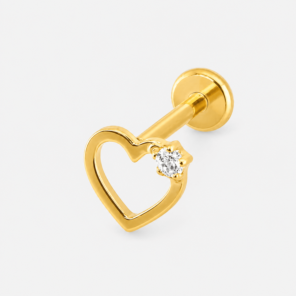 Crystal Heart Outline Labret guldfarvet - BY CARA