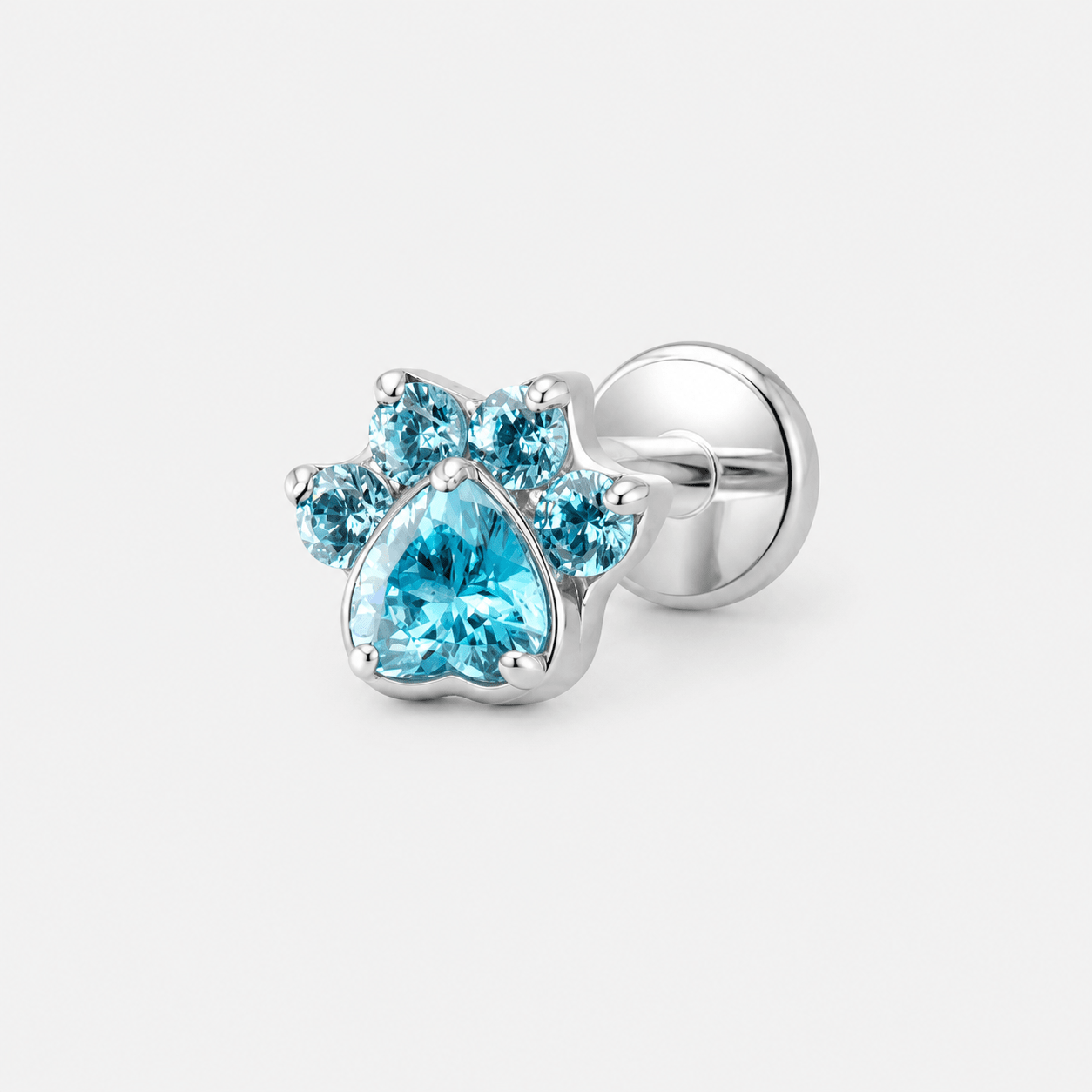 Crystal Paw Blue Labret sølvfarvet - BY CARA
