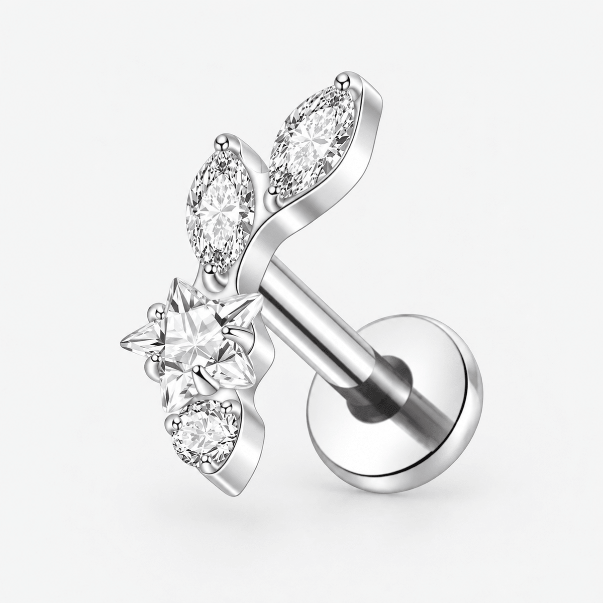 Crystal Star Leaf Labret silver-coloured - BY CARA