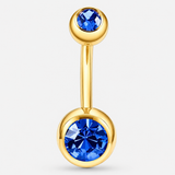 Clarisse Bezel Blue CZ 5/8 mm Navlepiercing guldfarvet