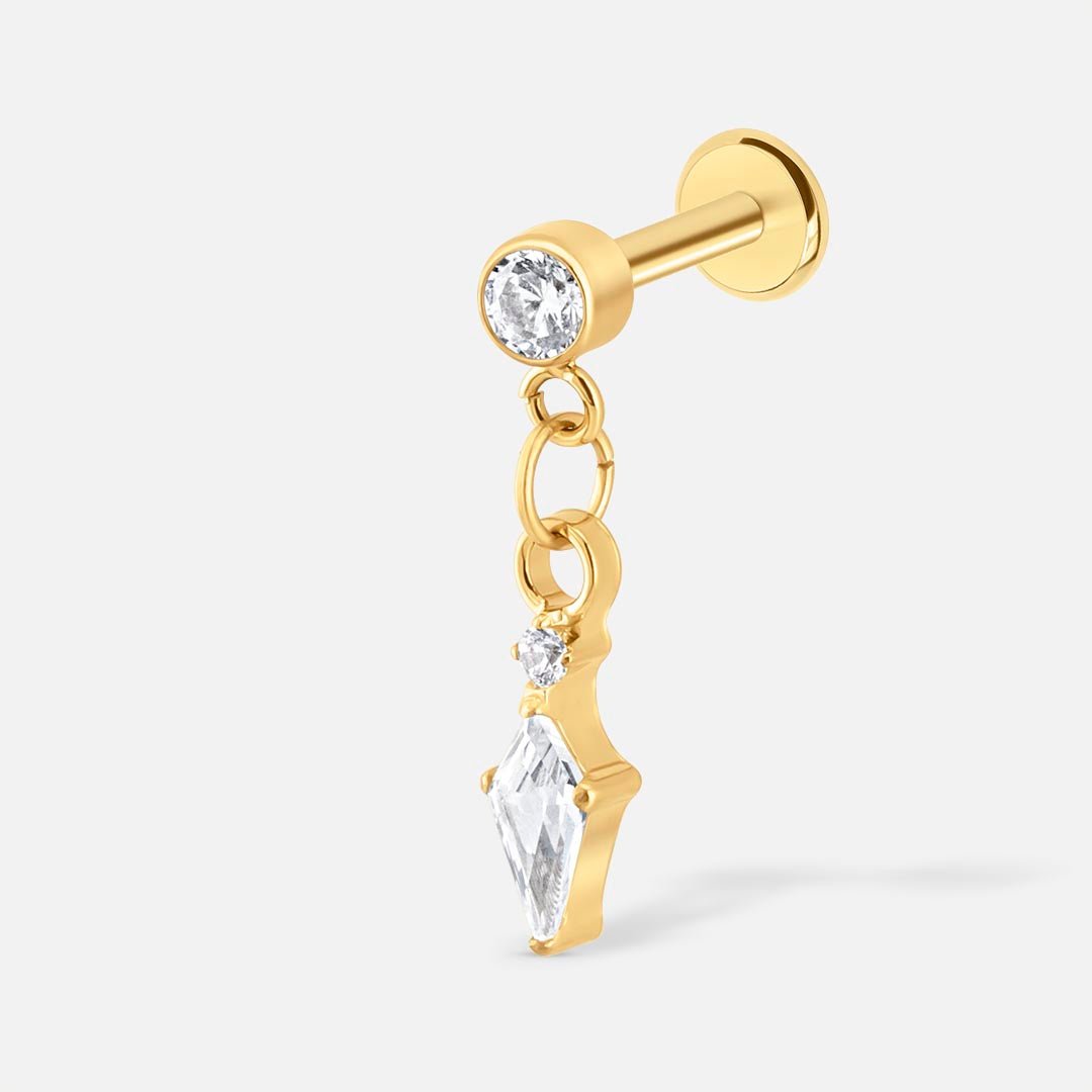 Dangling Crystal Push - in Labret guldfarvet - BY CARA