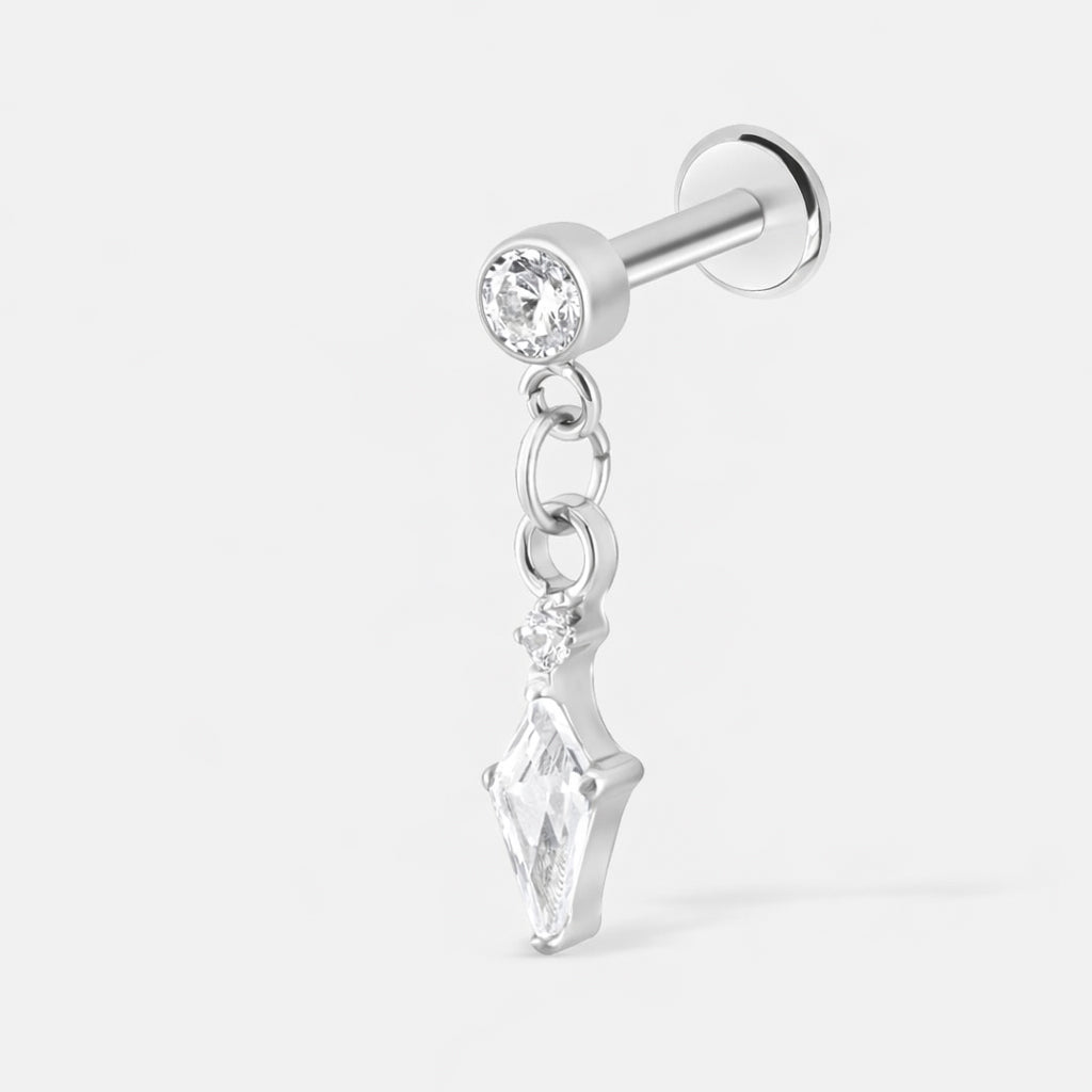Dangling Crystal Push - in Labret sølvfarvet - BY CARA