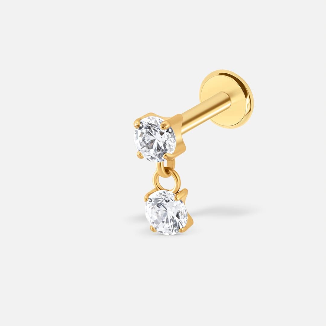 Double Drop Crystal Labret guldfarvet - BY CARA