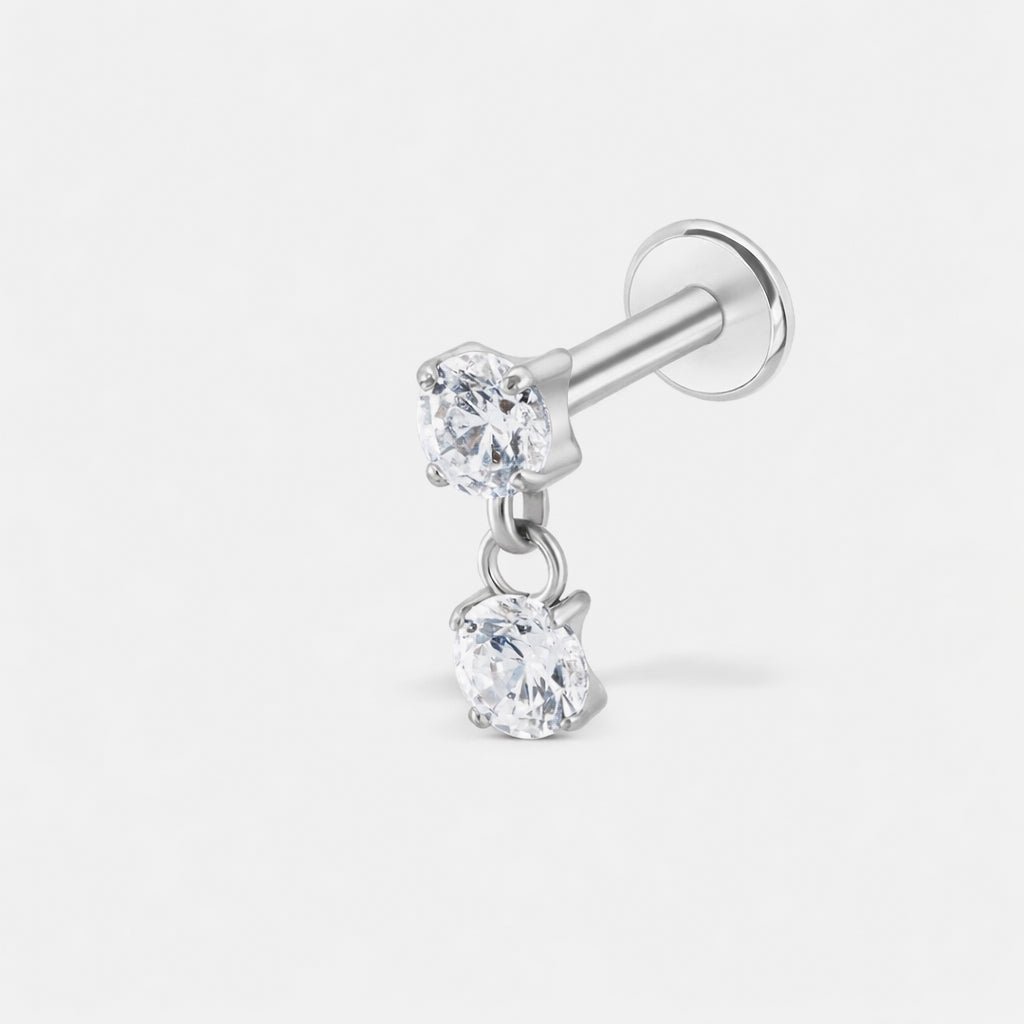 Double Drop Crystal Labret sølvfarvet - BY CARA
