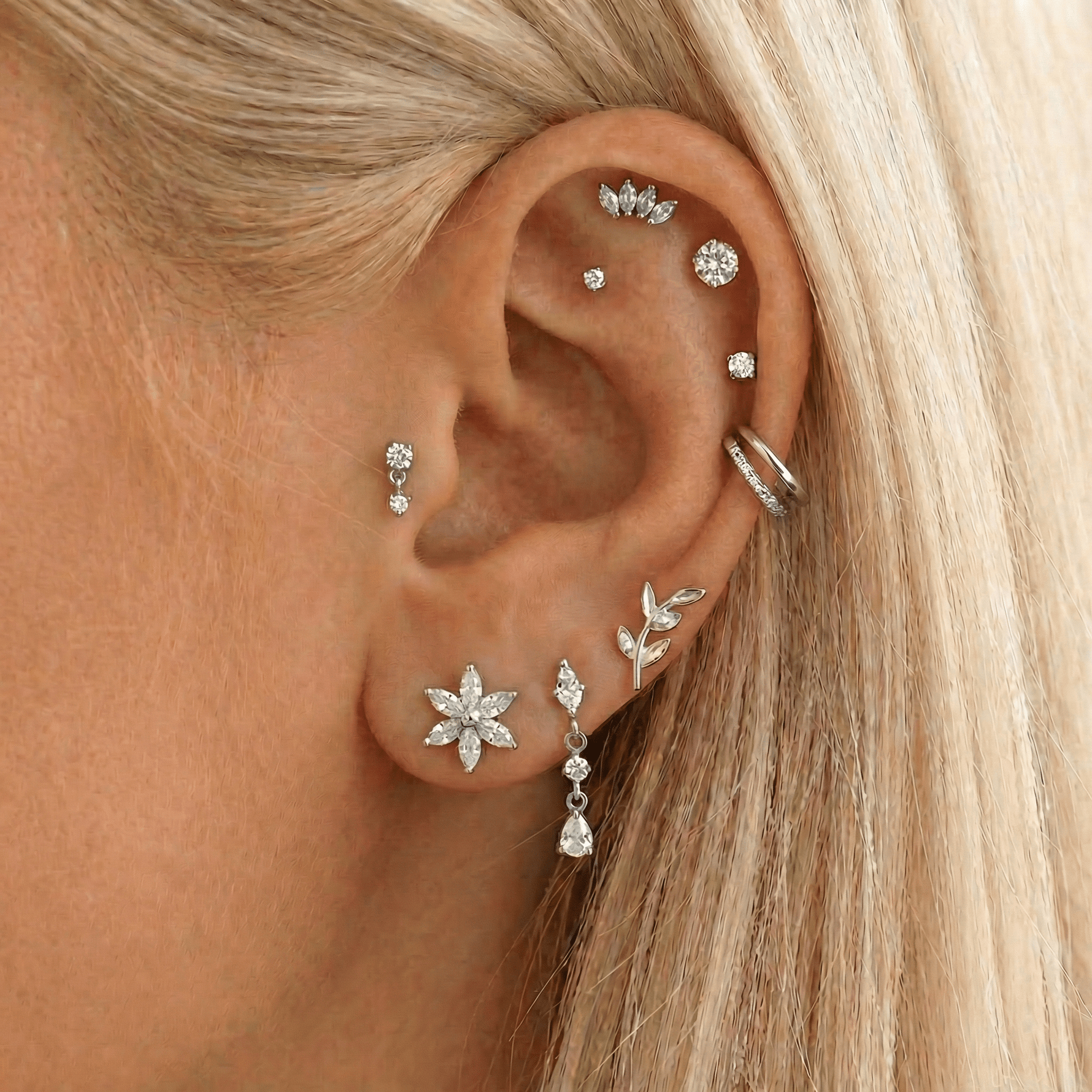 Double Drop Crystal Labret sølvfarvet - BY CARA