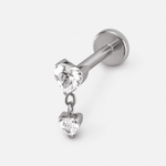 Double Heart Drop Labret sølvfarvet - BY CARA