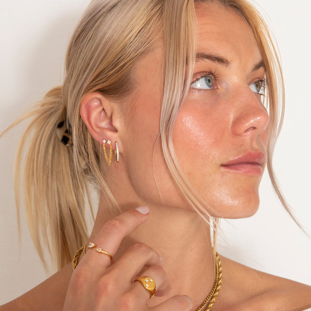 Duo Chain Studs 18K Guldbelagt - BY CARA