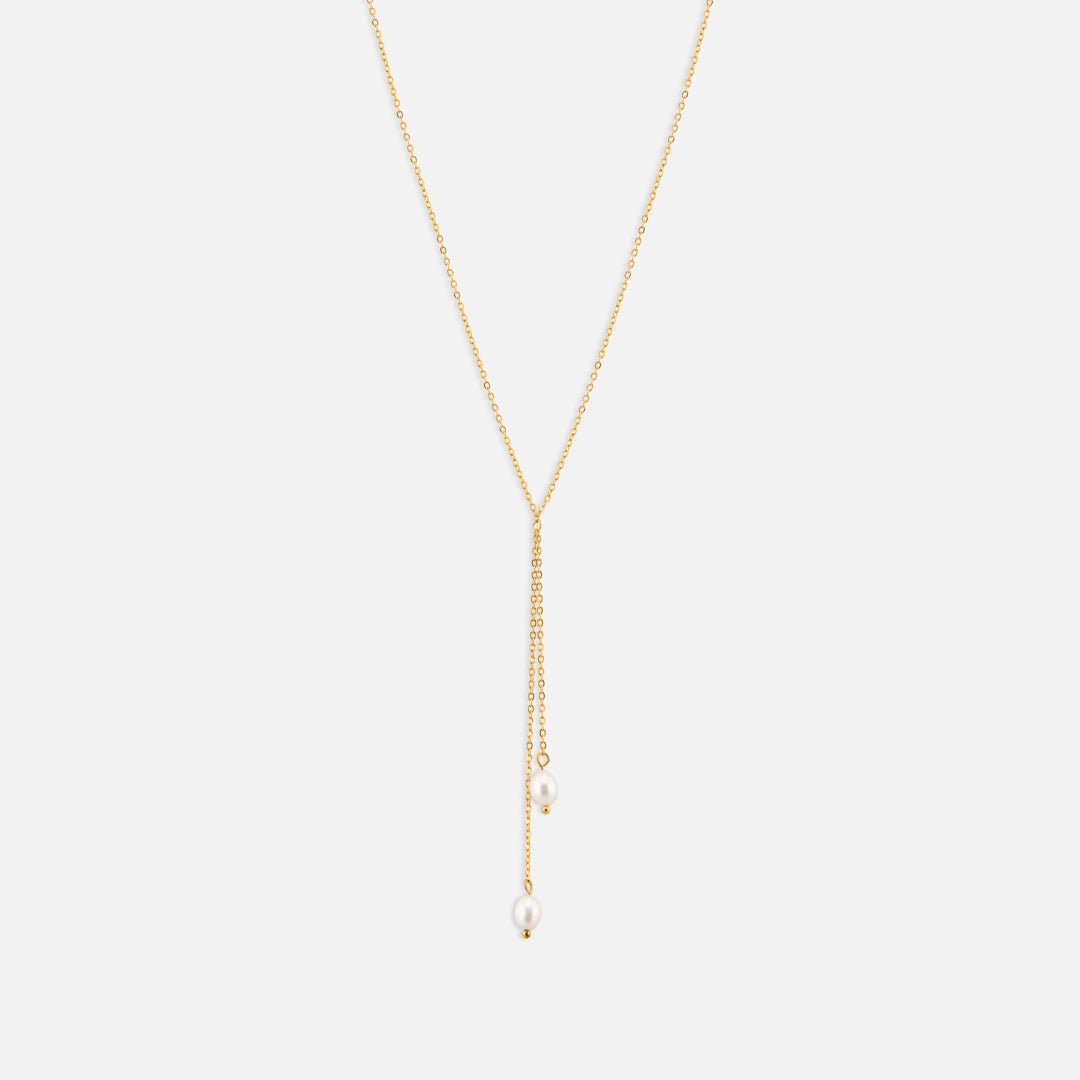 Duo Pearl Halskæde 18K Guldbelagt - BY CARA