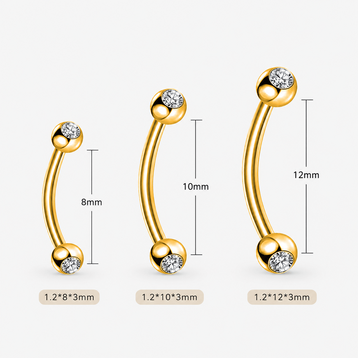 Elowen Crystal Curved Barbell stav guldfarvet - BY CARA