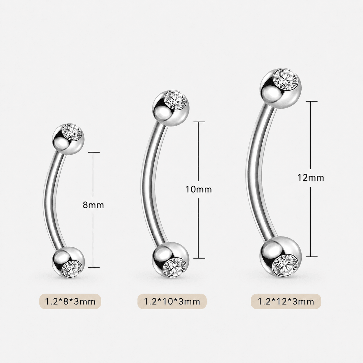 Elowen Crystal Curved Barbell stav sølvfarvet - BY CARA